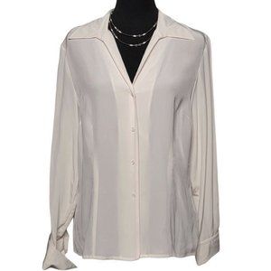 NWOT Jones Wear Ivory Long Sleeve Silk Button Up Blouse – Size 12